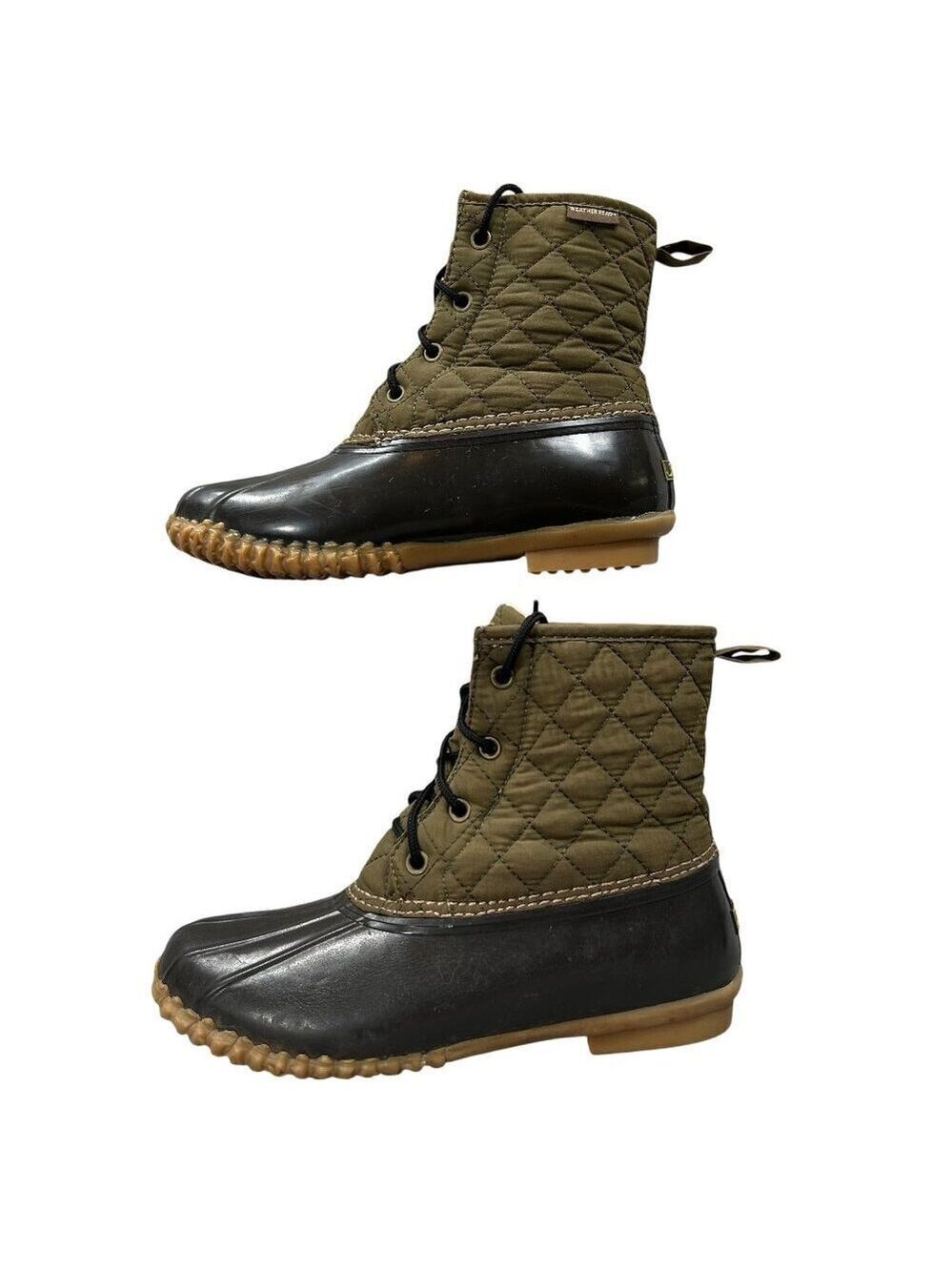 JBU by Jambu Stefani Army Green Brown Quilted Duck Boots Size 7